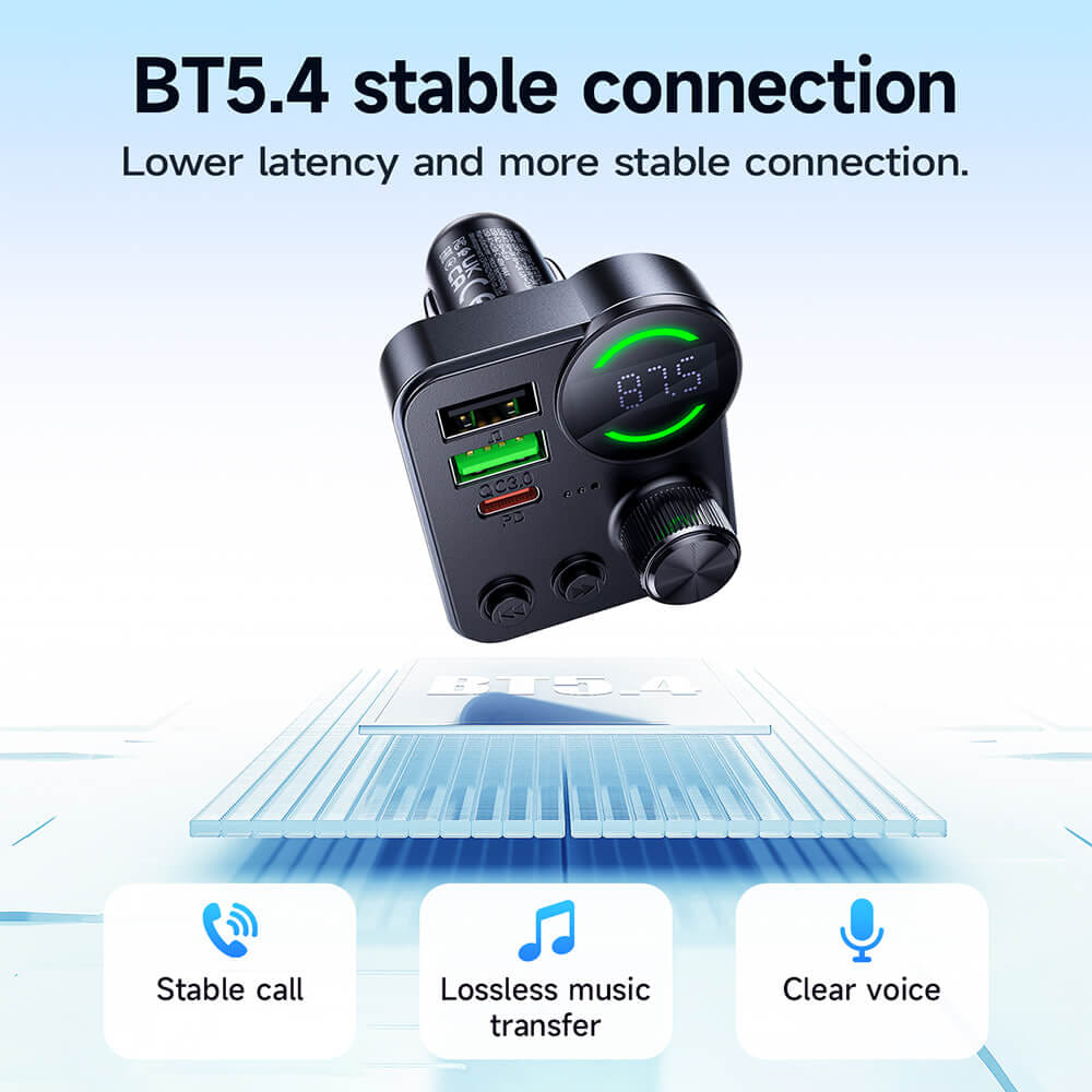 บลูทูธรถยนต์ + หัวชาร์จในรถ 2IN1 HOCO E86 ชาร์จเร็ว PD 30W + QC 3.0 รองรับแฟลชไดรฟ์ TF CARD สีดำ