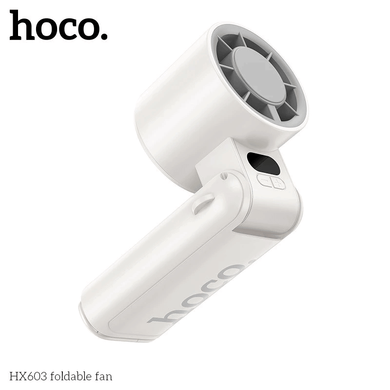พัดลมพกพา HOCO HX603 สีขาว ปรับแรงลม 199 ระดับ พับได้ 90&deg; แบตเตอรี่ 10 ชม.