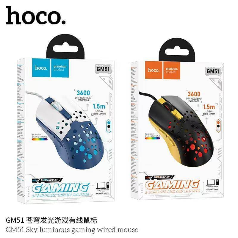 เมาส์เกมมิ่ง HOCO GM51 ปรับ DPI 4 ระดับ สูงสุด 3600 สายยาว 1.5M สีน้ำเงิน_5