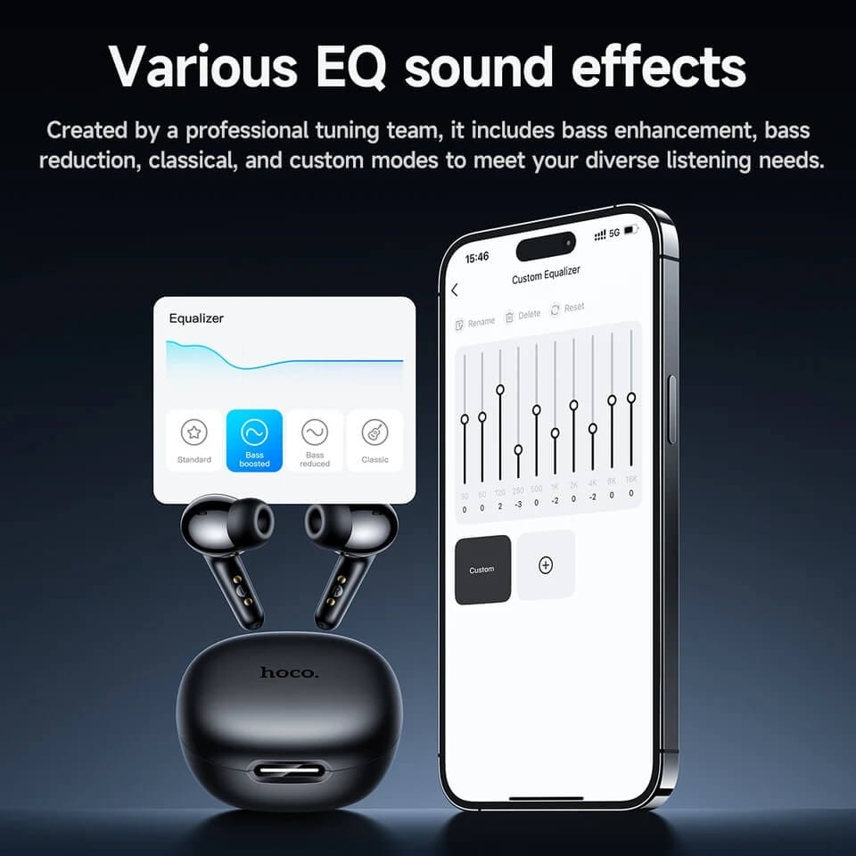 หูฟังแปลภาษา 134 ภาษา HOCO EQ100 สีดำ AI อัจฉริยะ รองรับแอป HOCO MUSIC ปรับแต่งเสียง EQ