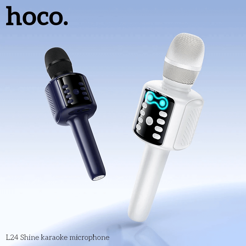 ไมโครโฟนคาราโอเกะ HOCO L24 สีน้ำเงิน พร้อมลำโพงในตัว บลูทูธ 5.4, ไฟ RGB, เล่นไฟล์ผ่าน USB/TF/AUX