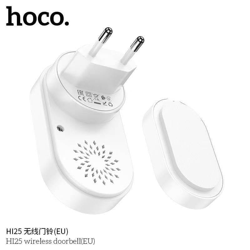 กริ่งไร้สาย HOCO HI25 แบตเตอรี่ 6 เดือน ระยะ 150 เมตร 60 ริงโทน ออดประตู กริ่งประตู สีขาว