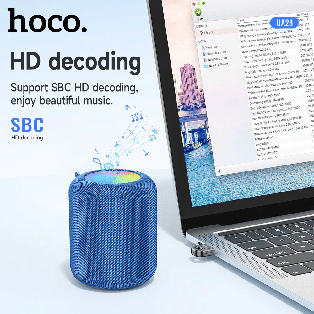 ตัวรับสัญญาณบลูทูธ HOCO UA28 BLUETOOTH 5.1 ความเร็ว 3MBPS ระยะเชื่อมต่อ 10 เมตร