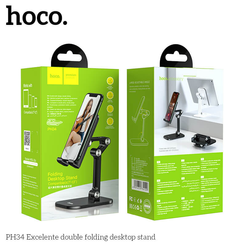 ขาตั้งมือถือ HOCO PH34 ตั้งโต๊ะ พับเก็บได้ ปรับมุม 120&deg; สีดำ
