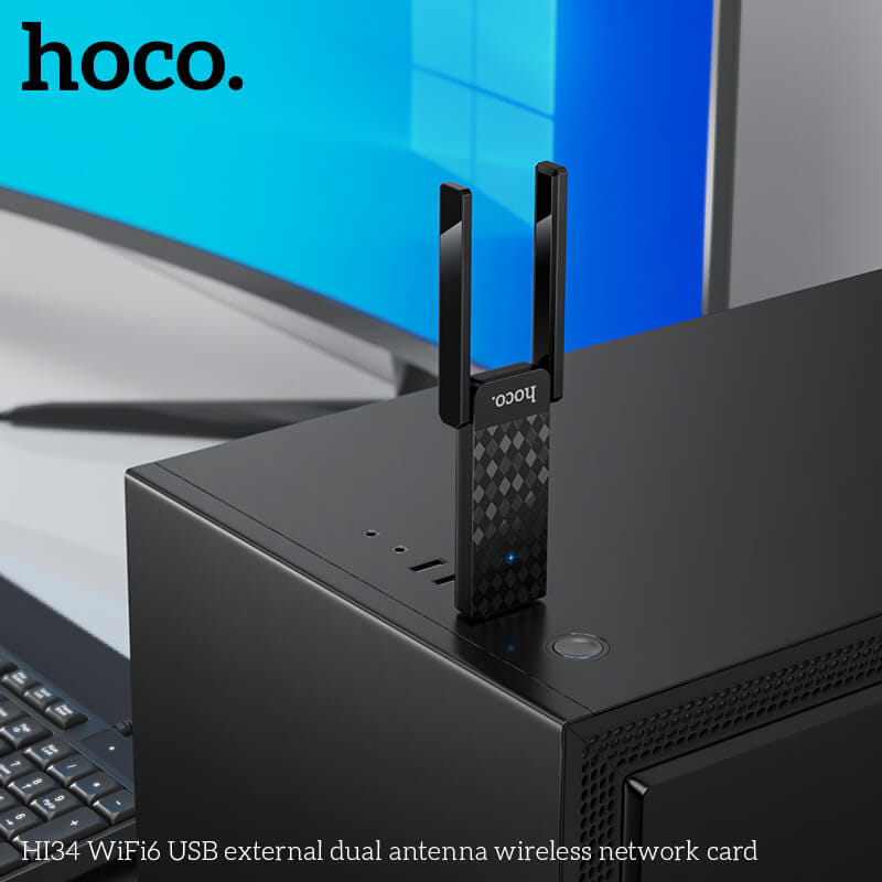 อุปกรณ์รับสัญญาณ HOCO HI34 แบบเสาคู่ สีดำ ความเร็ว 600MBPS ADAPTER USB 5GHZ ยูเอสบีไวไฟ_6