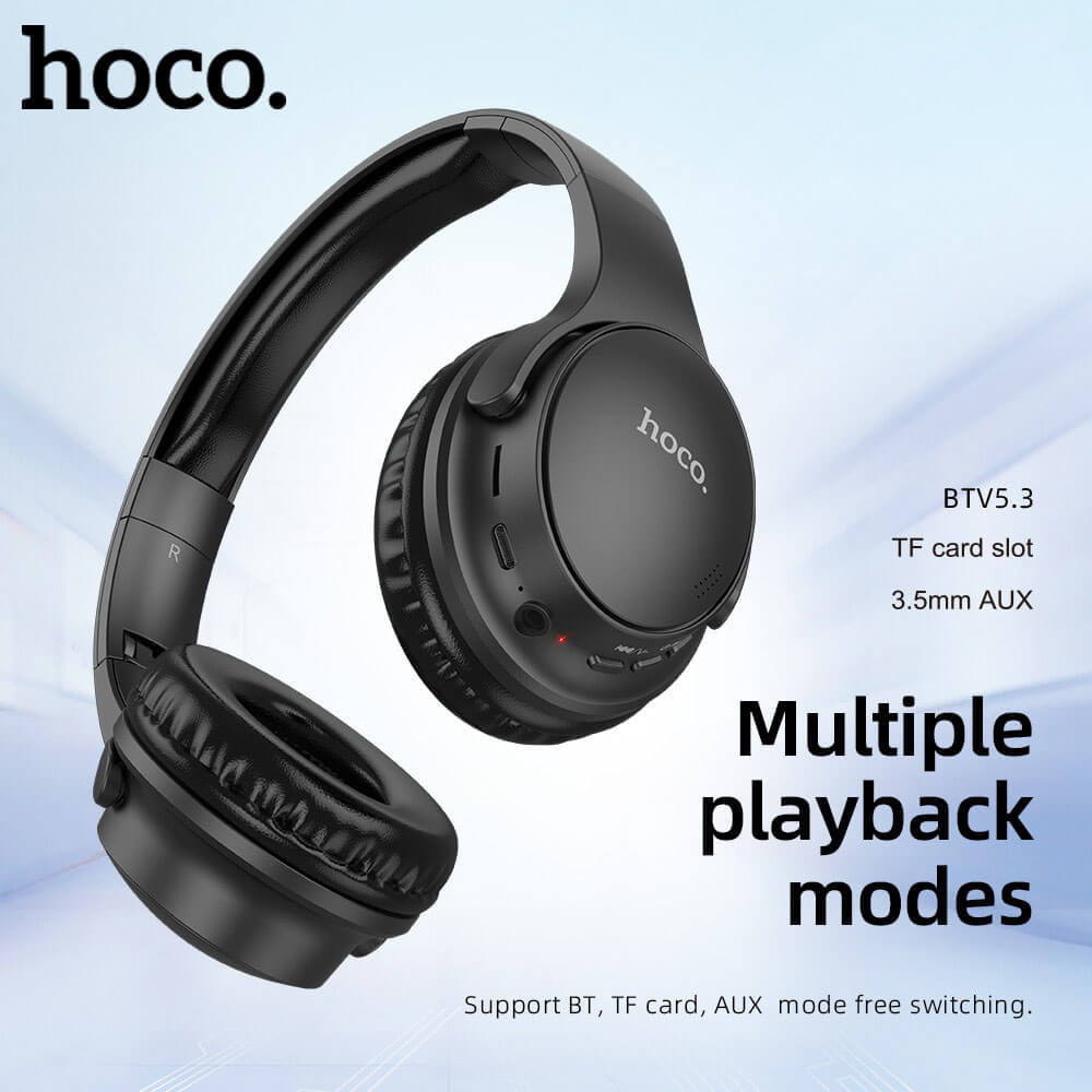 หูฟังไร้สาย HOCO W40 สีดำ พับเก็บได้ รองรับ AUX 3.5MM / TF CARD