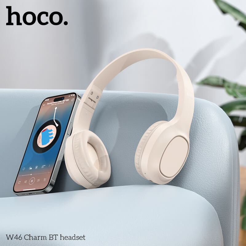 หูฟังไร้สาย HOCO W46 AUX 3.5MM แบตเตอรี่ 20 ชม. BT 5.3 ไมค์ในตัว สีน้ำตาล