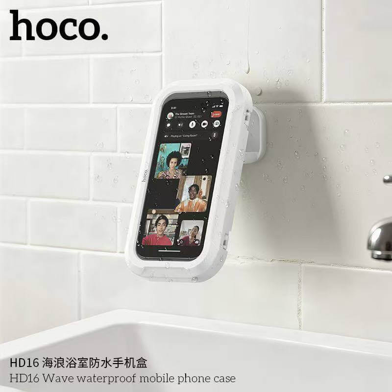 กล่องใส่โทรศัพท์กันน้ำ HOCO HD16 แบบติดผนัง สีขาว รองรับจอสัมผัส หมุนได้ 360&deg;