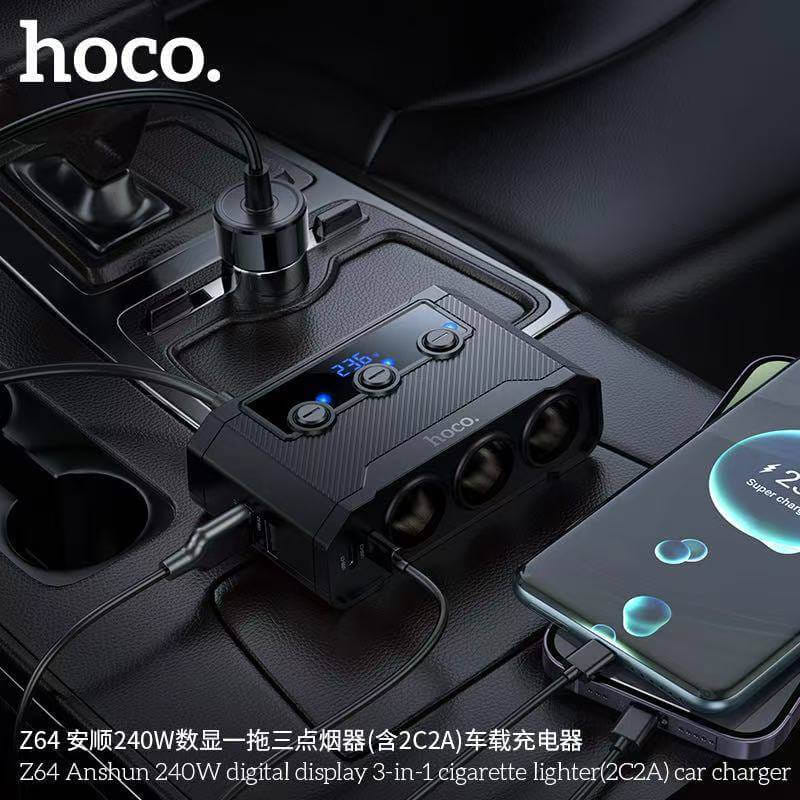 หัวชาร์จในรถ HOCO Z64 จ่ายไฟ 240W พร้อมหน้าจอดิจิทัล 3 ช่องจุดบุหรี่ + 4 ช่องชาร์จ (2 TC + 2 USB)_6