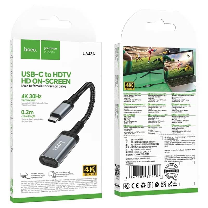 สายแปลง HOCO UA43A TYPE-C TO HDMI รองรับภาพ 4K 30HZ ต่อภาพและเสียงออกจอ สัญญาณเสถียร_6