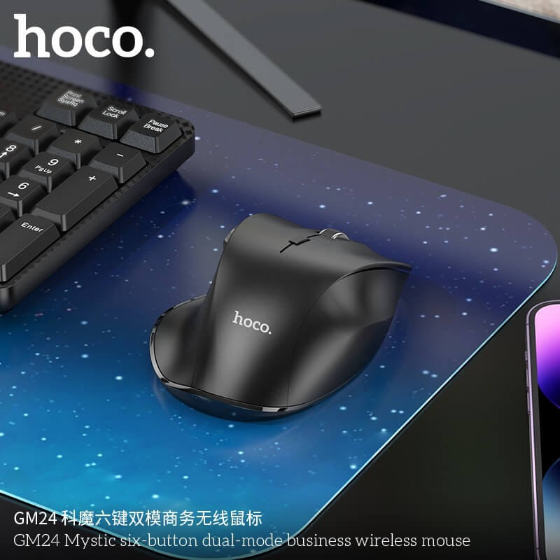 เมาส์ไร้สาย HOCO GM24 สีดำ รองรับ BLUETOOTH 5.2 & WIRELESS 2.4GHZ ปรับความเร็ว 3 ระดับ