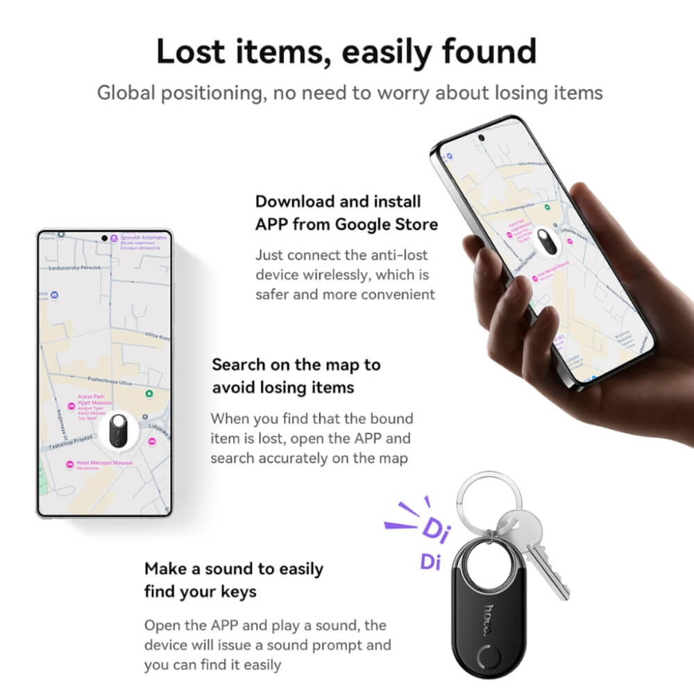 อุปกรณ์ติดตามจีพีเอส HOCO E98A ANDROID GPS TAG สำหรับแอนดรอยด์ รองรับ GOOGLE FIND MY NETWORK สีม่วง