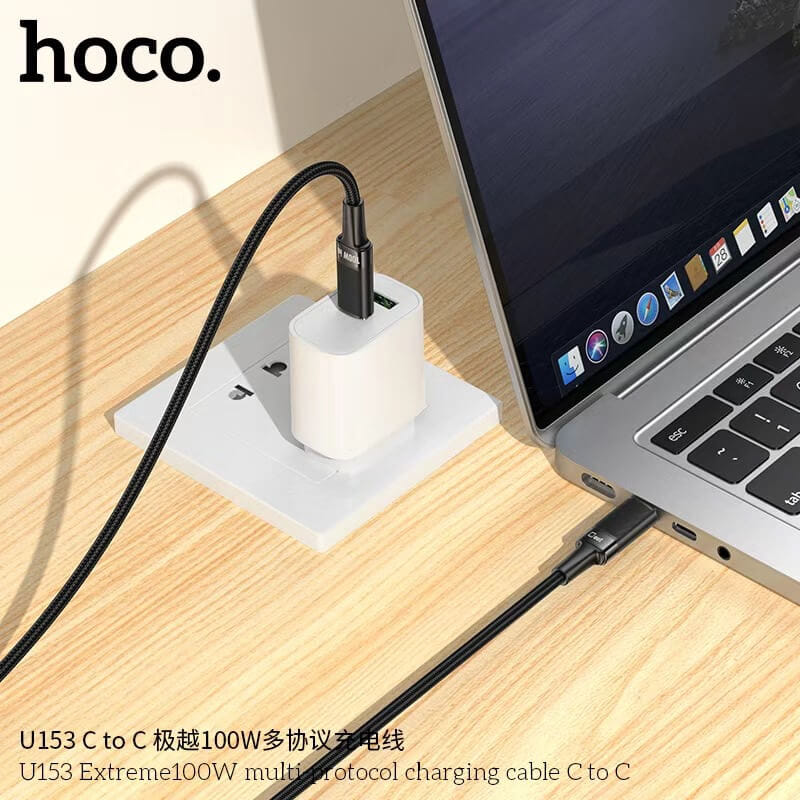 สายชาร์จเร็ว HOCO U153 TYP-C TO TYPE-C รองรับกำลังไฟ PD 100W ยาว 1.2 เมตร สำหรับโน้ตบุ๊ก แท็บเล็ต สมาร์ทโฟน