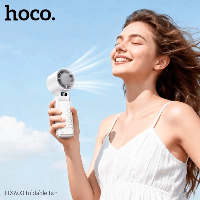 พัดลมพกพา HOCO HX603 สีขาว ปรับแรงลม 199 ระดับ พับได้ 90&deg; แบตเตอรี่ 10 ชม.