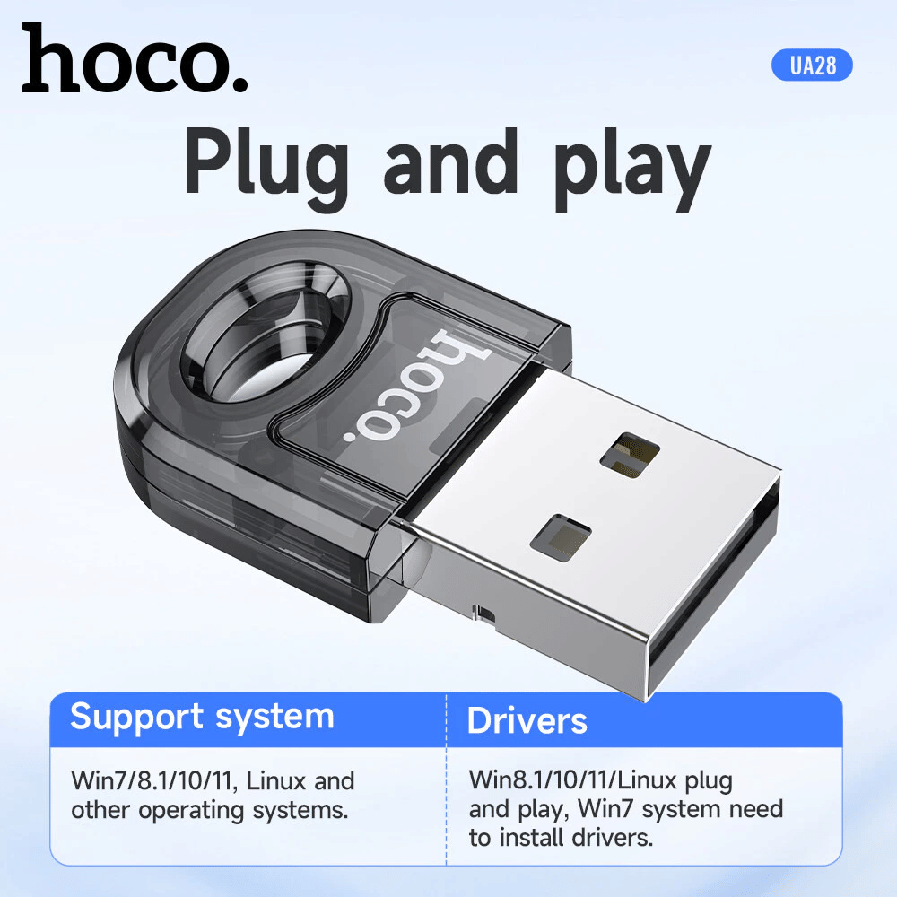 ตัวรับสัญญาณบลูทูธ HOCO UA28 BLUETOOTH 5.1 ความเร็ว 3MBPS ระยะเชื่อมต่อ 10 เมตร