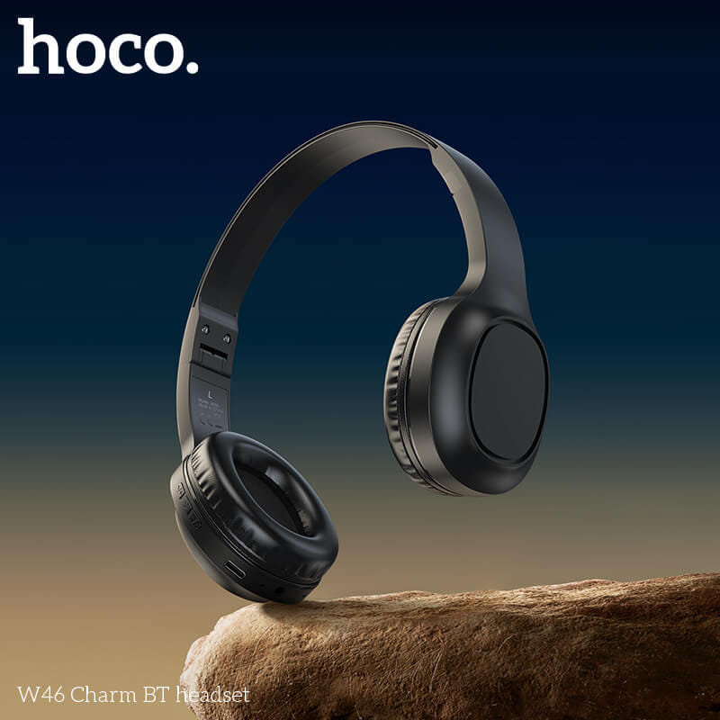 หูฟังไร้สาย HOCO W46 AUX 3.5MM แบตเตอรี่ 20 ชม. BT 5.3 ไมค์ในตัว สีน้ำตาล
