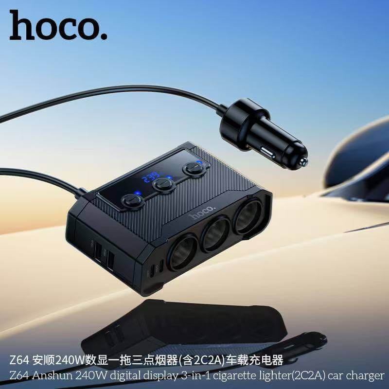 หัวชาร์จในรถ HOCO Z64 จ่ายไฟ 240W พร้อมหน้าจอดิจิทัล 3 ช่องจุดบุหรี่ + 4 ช่องชาร์จ (2 TC + 2 USB)_7