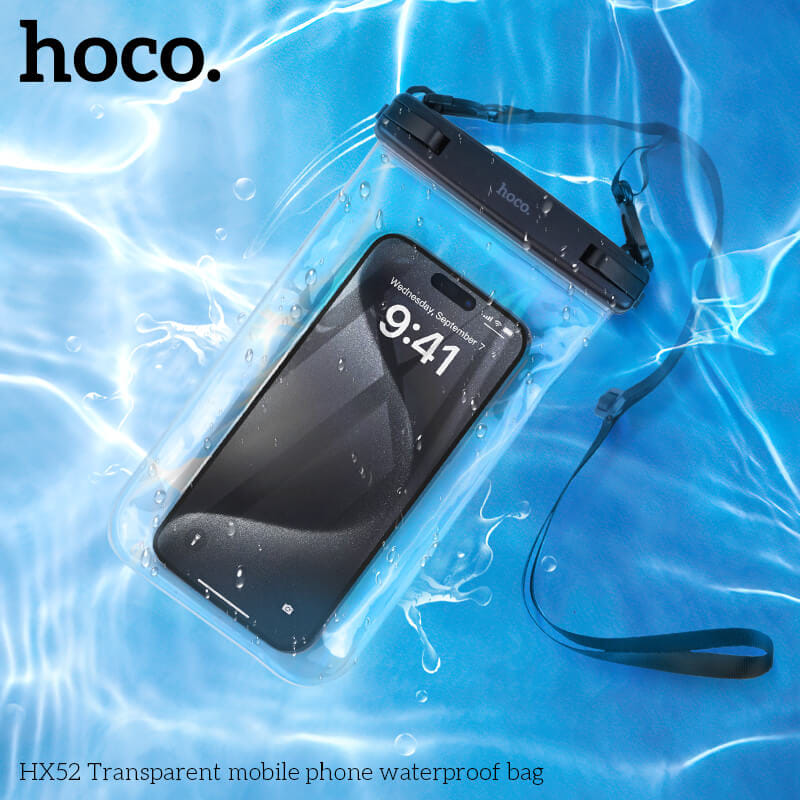 ซองมือถือกันน้ำ HOCO HX52 ระดับ IP68 ล็อค 2 ชั้น รองรับหน้าจอสัมผัส พร้อมสายคล้องคอ สีดำ