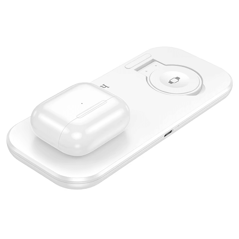 แท่นชาร์จไร้สาย 3-IN-1 HOCO CW65 สีขาว ระบบชาร์จ QI สำหรับโทรศัพท์ APPLE WATCH และ AIRPODS