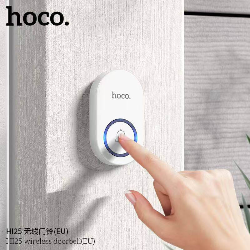 กริ่งไร้สาย HOCO HI25 แบตเตอรี่ 6 เดือน ระยะ 150 เมตร 60 ริงโทน ออดประตู กริ่งประตู สีขาว