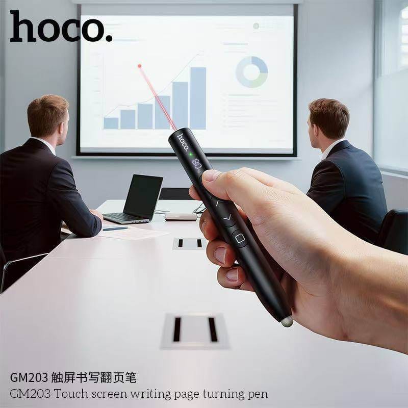 เลเซอร์พอยเตอร์ 2-IN-1 HOCO GM203 พร้อมรีโมทควบคุมการนำเสนอ & ปากกาสไตลัส หน้าจอ LED ระบบส่งสัญญาณ 2.4G