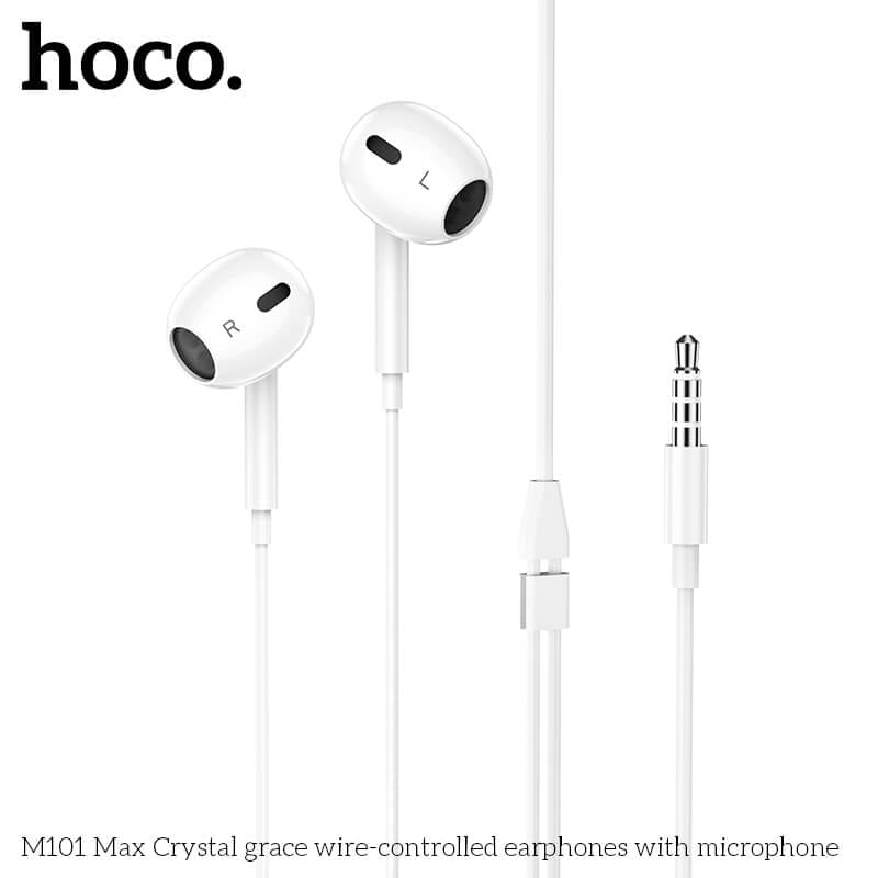 หูฟัง HOCO M101 MAX สาย AUX 3.5MM สีขาว ไมโครโฟนในตัว พร้อมปุ่มคอนโทรล