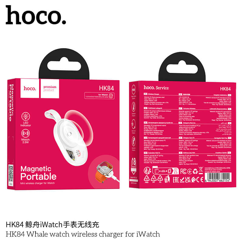 แท่นชาร์จนาฬิกาสมาร์ทวอทช์ HOCO HK84 สำหรับ APPLE WATCH 1-10, ULTRA, SE สีขาว