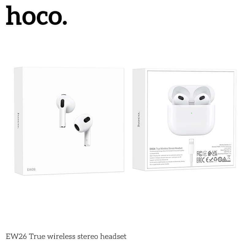 หูฟังไร้สาย TWS HOCO EW26 ไมโครโฟนในตัว BT 5.3 แบตเตอรี่ 4 ชม. สีขาว_8
