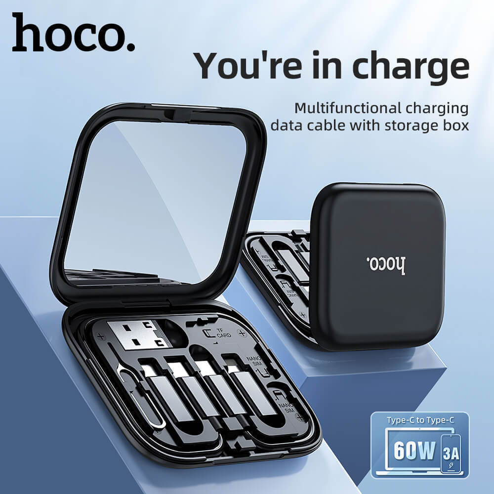 ชุดสายชาร์จเร็ว 6IN1 HOCO U114 สีดำ พร้อมกล่องเก็บ TYPE-C TO TYPE-C จ่ายไฟ 60W พร้อมหัวแปลง
