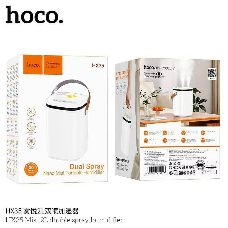 เครื่องเพิ่มความชื้น HOCO HX35 ความจุ 2 ลิตร สีขาว หัวพ่นคู่ ละอองไอน้ำระดับนาโน ใช้งานยาว 30 ชม