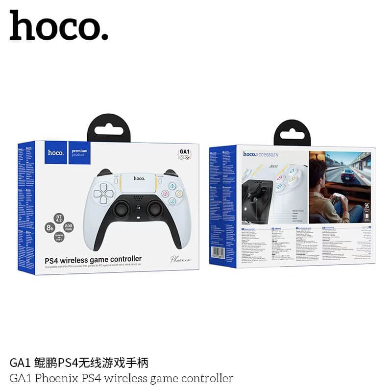 จอยเกมไร้สาย HOCO GA1 สำหรับใช้กับ PS4 รองรับระบบสั่น ระบบเสียง เ, 6-AXIS GYROSCOPE, Bชื่อมต่อหูฟังได้ สีขาว
