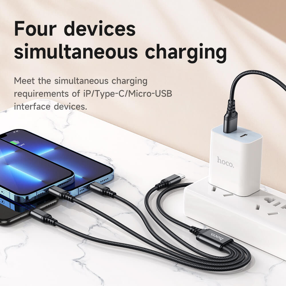 สายชาร์จ 4 หัว HOCO X76 4IN1 สำหรับ IOS (X2) + MICRO + TYPE-C ยาว 1 เมตร จ่ายไฟเต็ม 2A สีรวม_8