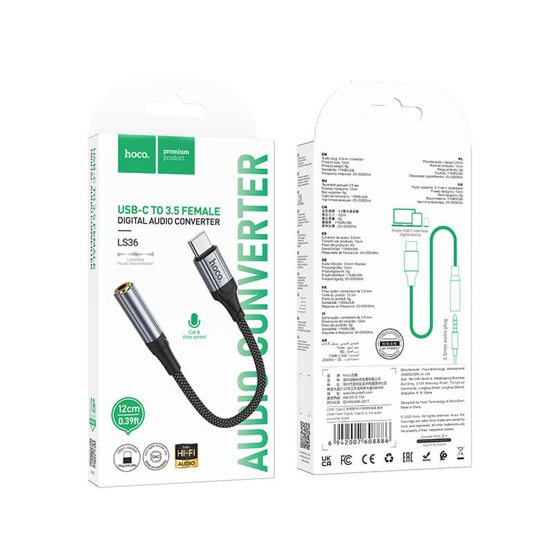 ตัวแปลงหูฟัง TYPE-C TO AUX 3.5MM HOCO LS36 ชิป DAC คุณภาพเสียง HIFI รองรับการโทรและฟังเพลง