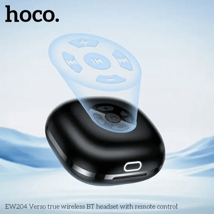 หูฟังไร้สาย HOCO EW204 พร้อมเคสรีโมทคอนโทรล ควบคุมสมาร์ทโฟน การชมวิดีโอ การฟังเพลง การถ่ายรูป สีดำ