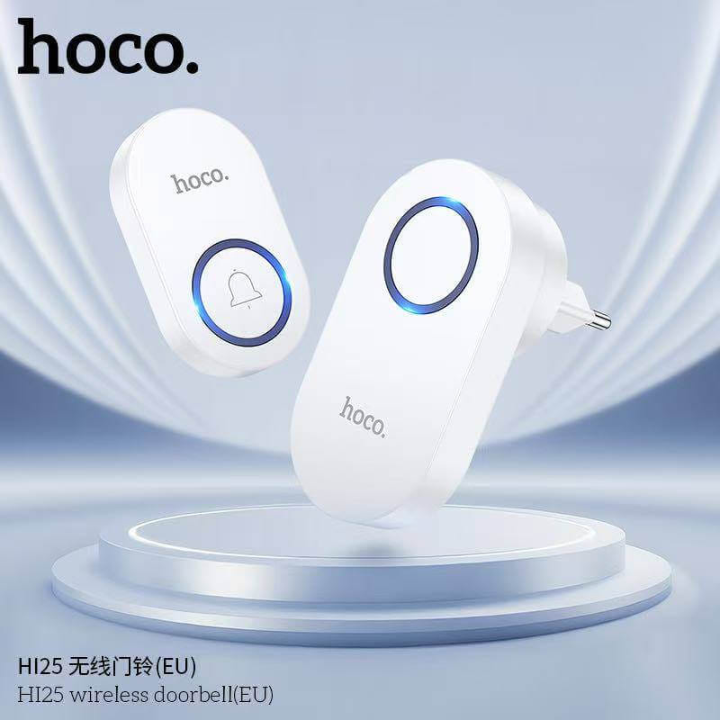 กริ่งไร้สาย HOCO HI25 แบตเตอรี่ 6 เดือน ระยะ 150 เมตร 60 ริงโทน ออดประตู กริ่งประตู สีขาว