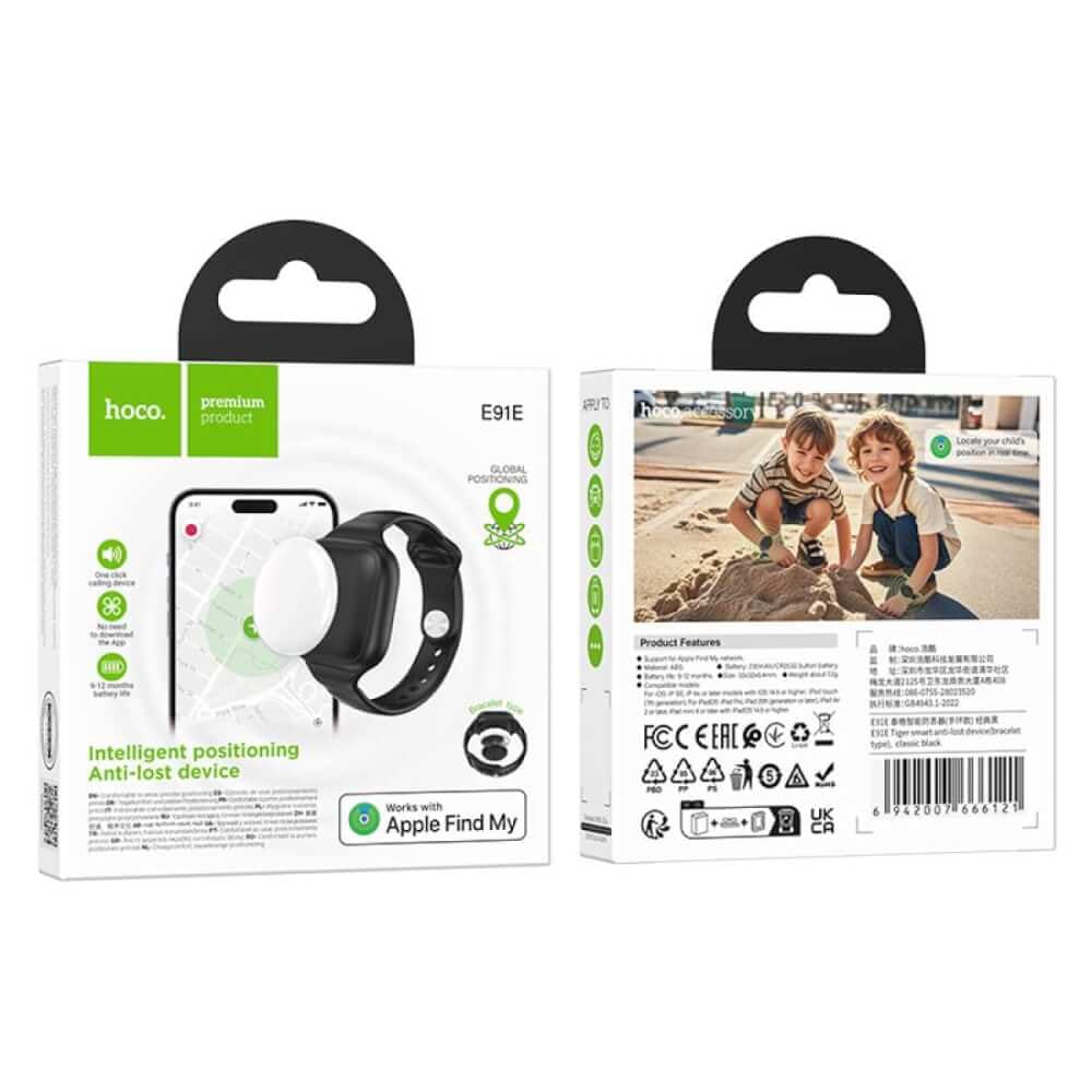 อุปกรณ์ติดตามจีพีเอส HOCO E91E สีดำ GPS TAG แบบสายรัดข้อมือ รองรับ APPLE FIND MY NETWORK สำหรับเด็กและผู้สูงอายุ