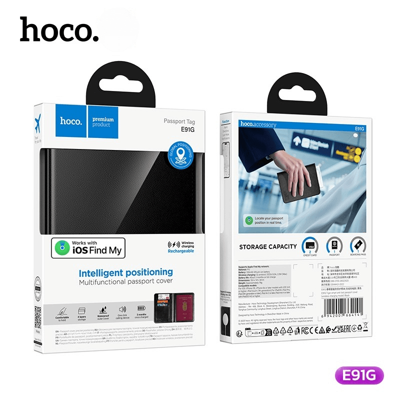 กระเป๋าใส่พาสปอร์ตอัจฉริยะ HOCO E91G พร้อม GPS TRACKER ติดตามตำแหน่งทั่วโลก สำหรับ APPLE IOS
