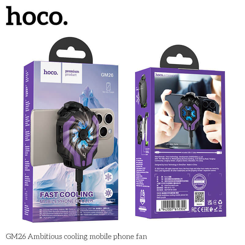 พัดลมระบายความร้อนมือถือ HOCO GM26 มีหน้าจอแสดงอุณหภูมิ ลมแรงเย็นเร็ว -3°C สำหรับมือถือจอ 4.5-7 นิ้ว_9