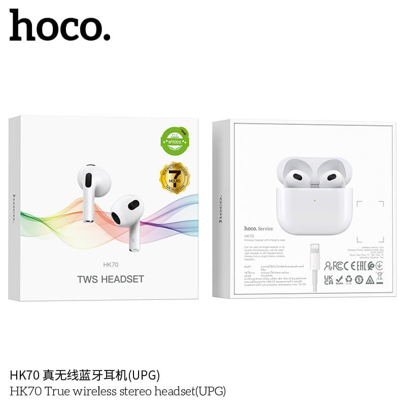 หูฟังไร้สาย TWS  HOCO HK70 แบตเตอรี่ 7 ชม. BT 5.4 คุณภาพเสียง HIFI ไมค์ในตัว ทรงเอียร์บัด หูฟังบลูทูธ สีขาว_9