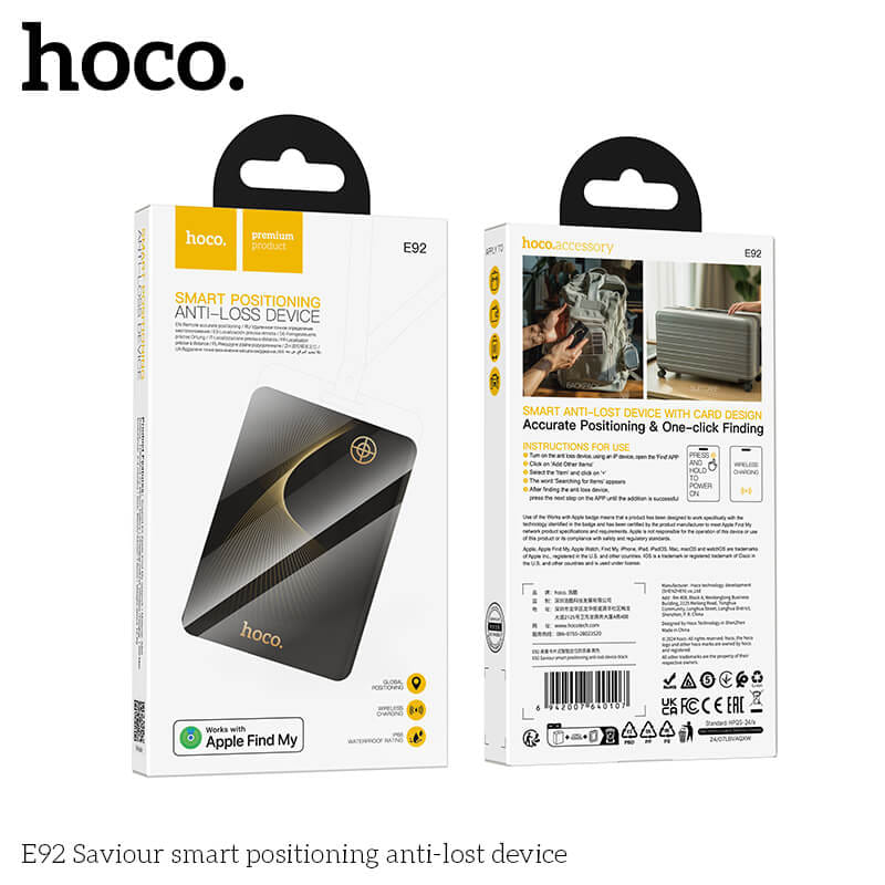 อุปกรณ์ติดตามจีพีเอส HOCO E92 GPS TAG รูปแบบการ์ด สำหรับ IOS รองรับ APPLE FIND MY กันน้ำ IP68 สีดำ_9