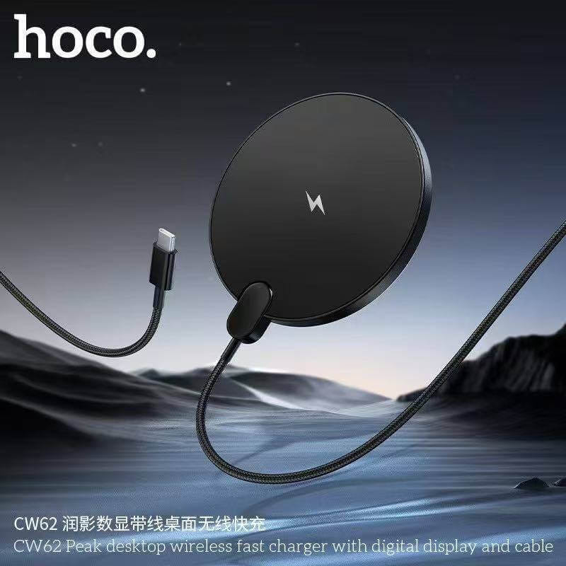 แท่นชาร์จไร้สาย 2IN1 HOCO CW62 ระบบ QI พร้อมหน้าจอ LED กำลังไฟสูงสุด 15W สำหรับสมาร์ทโฟน และ หูฟังไร้สาย สีดำ_9
