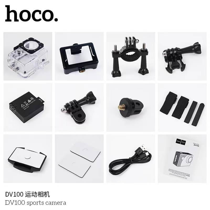 กล้องแอคชั่น HOCO DV100 สีดำ กันน้ำลึก 30 เมตร เลนส์ 150 องศา 1080P / 30FPS หน้าจอ IPS 2 นิ้ว