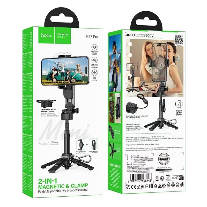 ขาตั้งมือถือ 3IN1 HOCO K27 PRO ระบบยึดแม่เหล็ก พร้อมรีโมทบลูทูธ หมุน 360&deg;