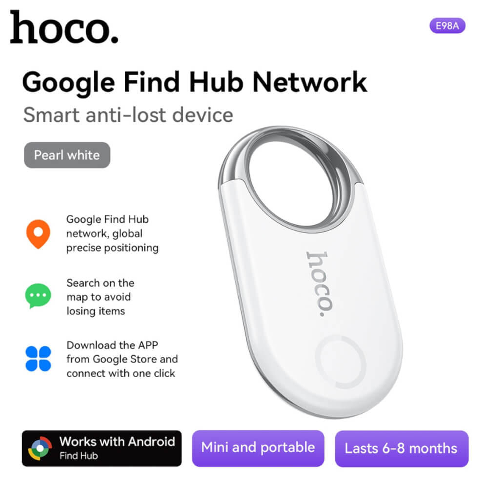 อุปกรณ์ติดตามจีพีเอส HOCO E98A ANDROID GPS TAG สำหรับแอนดรอยด์ รองรับ GOOGLE FIND MY NETWORK สีขาว