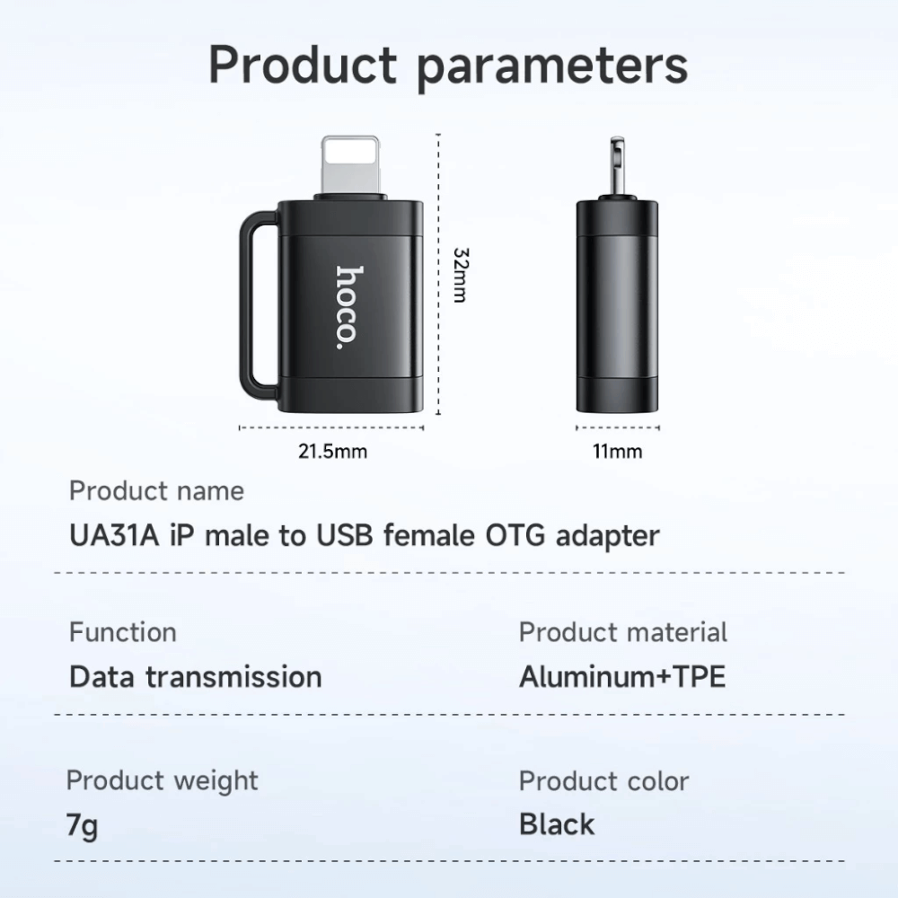 อะแดปเตอร์ LIGHTNING TO USB HOCO UA31A รองรับ OTG ความเร็ว 480MBPS สำหรับ IPHONE 6-14 & IPAD