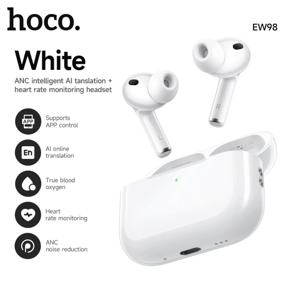หูฟังไร้สาย HOCO EW98 ระบบแปลภาษา AI วัดอัตราการเต้นของหัวใจ วัดระดับออกซิเจน ตัดเสียงรบกวน ANC