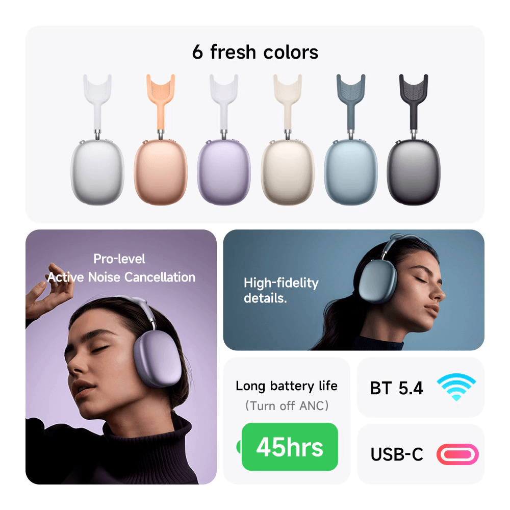 หูฟังบลูทูธ HOCO W65 PLUS สีดำ  ระบบตัดเสียงรบกวน ANC แบตเตอรี่ 45 ชม. เปลี่ยนที่ครอบหูได้ รองรับ AUX 3.5MM