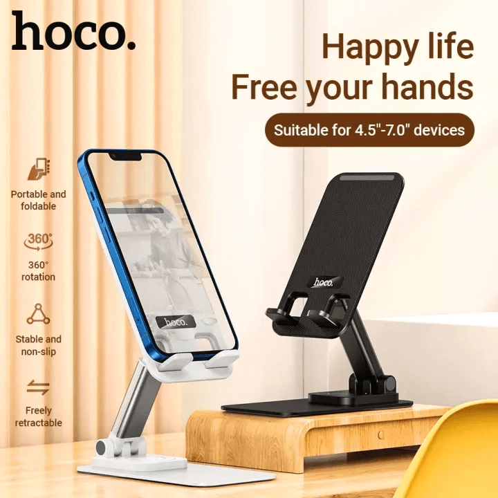 ที่วางมือถือ HOCO PH50 สีดำ หมุนได้ 360&deg; รองรับมือถือ 4.5-7 นิ้ว ปรับระดับ 2 แกน พับเก็บได้