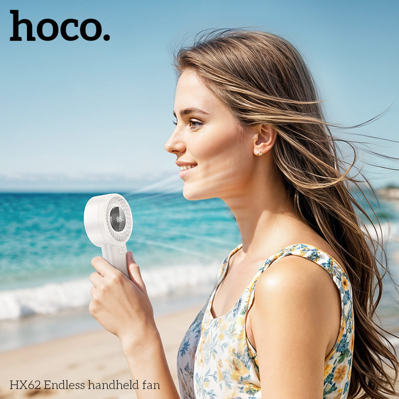พัดลมพกพา HOCO HX62 ปรับแรงลม 100 ระดับ หน้าจอดิจิทัล แบตเตอรี่ 6000MAH ใช้งานสูงสุด 17 ชั่วโมง