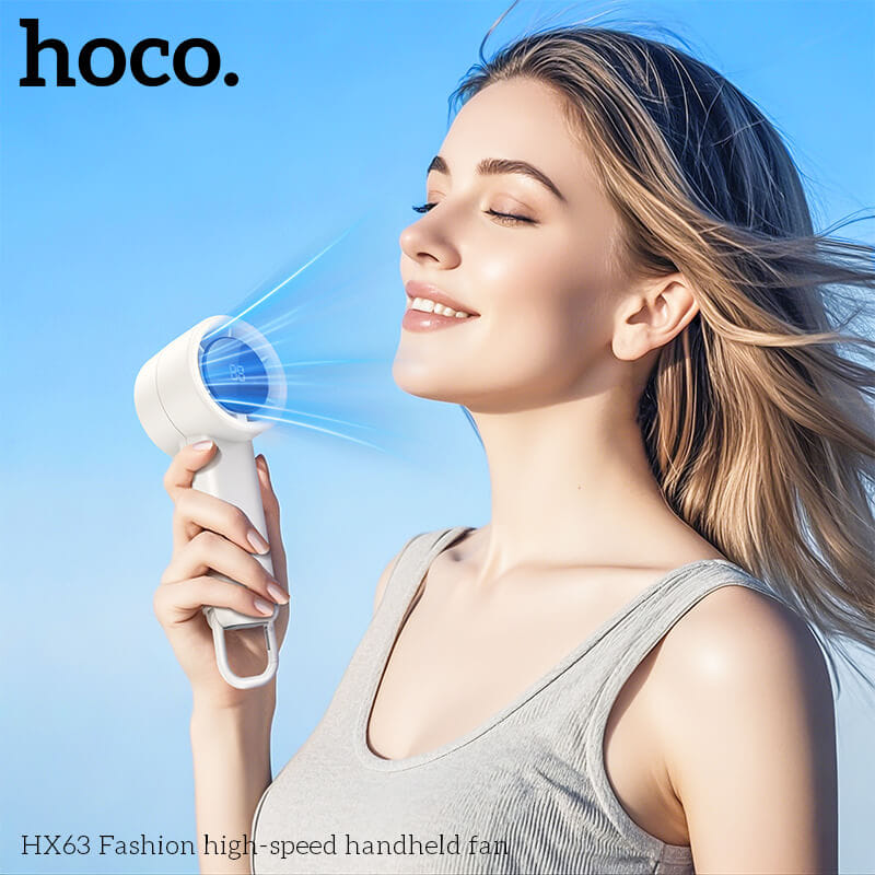 พัดลมพกพา HOCO HX63 แรงลมเทอร์โบ ปรับได้ 100 ระดับ หน้าจอดิจิทัล แบตเตอรี่ 2000MAH ใช้งานสูงสุด 6 ชั่วโมง